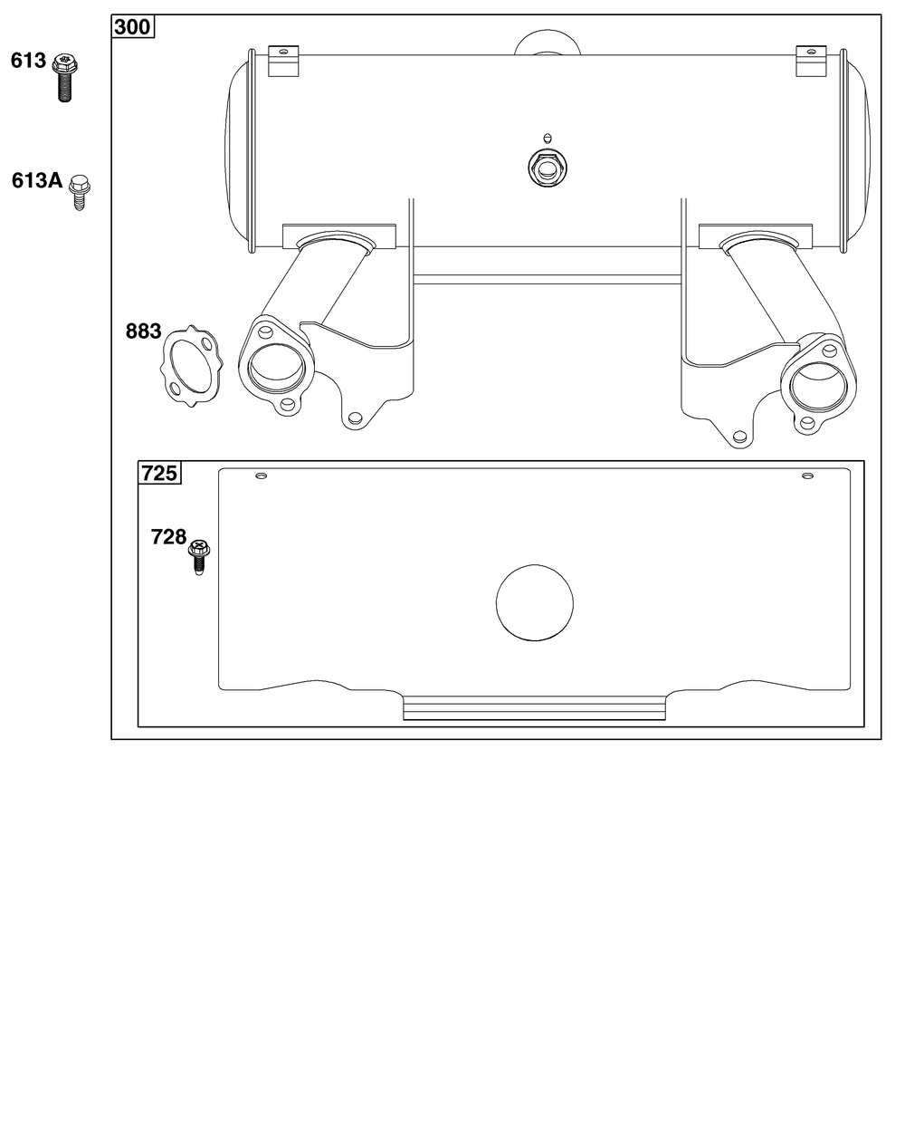 Exhaust Group Diagram and Parts List for 61E377-0054-J1 400000 - 699999 Briggs and Stratton Engine